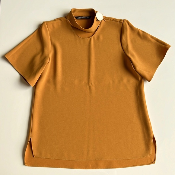 Zara blouse button and zipper detail mustard yellow - Picture 1 of 8